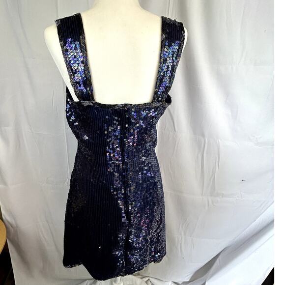 Expressions size 10 sequin Blue Dress women silk Night Out sleeveless top - Picture 6 of 10